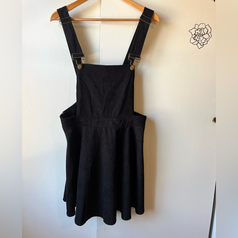 Black Felt Ribbed Textured Dress XL Womens Overall Adjustable